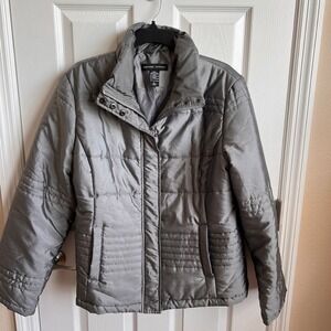 New York &‎ Company Puffer Jacket Coat Women's Silver Gray Full Zip Winter Large